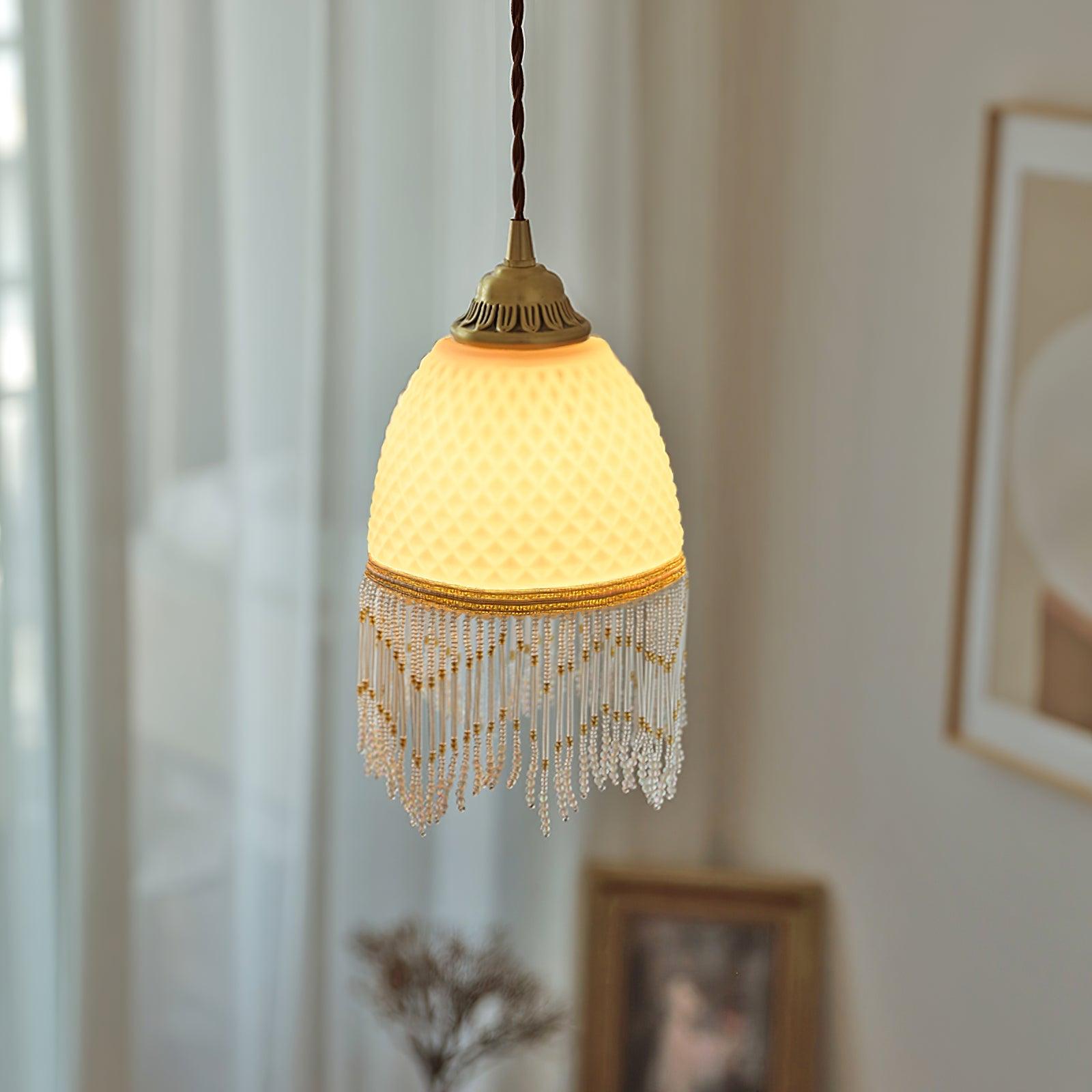 Mesh Tassel Glass Pendant Light ∅ 5.9″ x H 8.3″ / Dia 15cm x H 21cm / Brass + White Pendant light