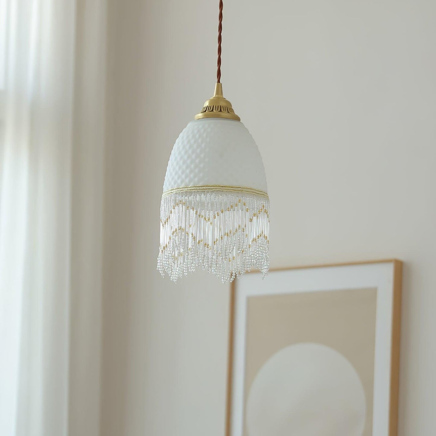 Mesh Tassel Glass Pendant Light ∅ 5.9″ x H 8.3″ / Dia 15cm x H 21cm / Brass + White Pendant light