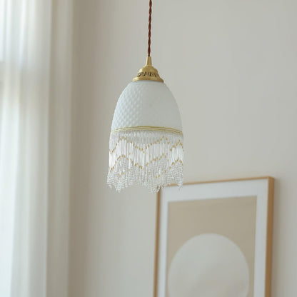 Mesh Tassel Glass Pendant Light ∅ 5.9″ x H 8.3″ / Dia 15cm x H 21cm / Brass + White Pendant light