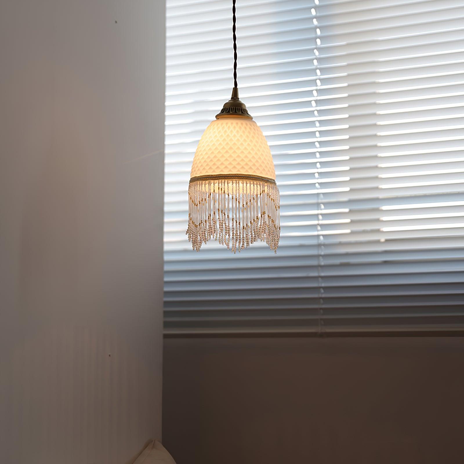 Mesh Tassel Glass Pendant Light ∅ 5.9″ x H 8.3″ / Dia 15cm x H 21cm / Brass + White Pendant light