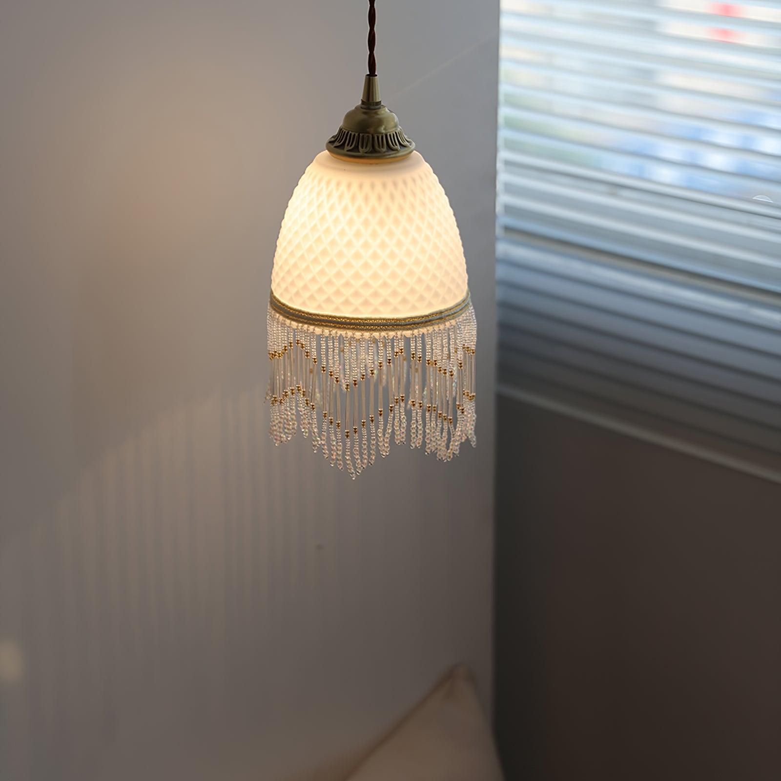 Mesh Tassel Glass Pendant Light ∅ 5.9″ x H 8.3″ / Dia 15cm x H 21cm / Brass + White Pendant light