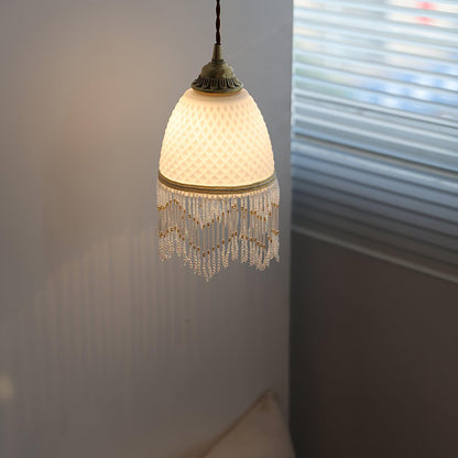 Mesh Tassel Glass Pendant Light ∅ 5.9″ x H 8.3″ / Dia 15cm x H 21cm / Brass + White Pendant light