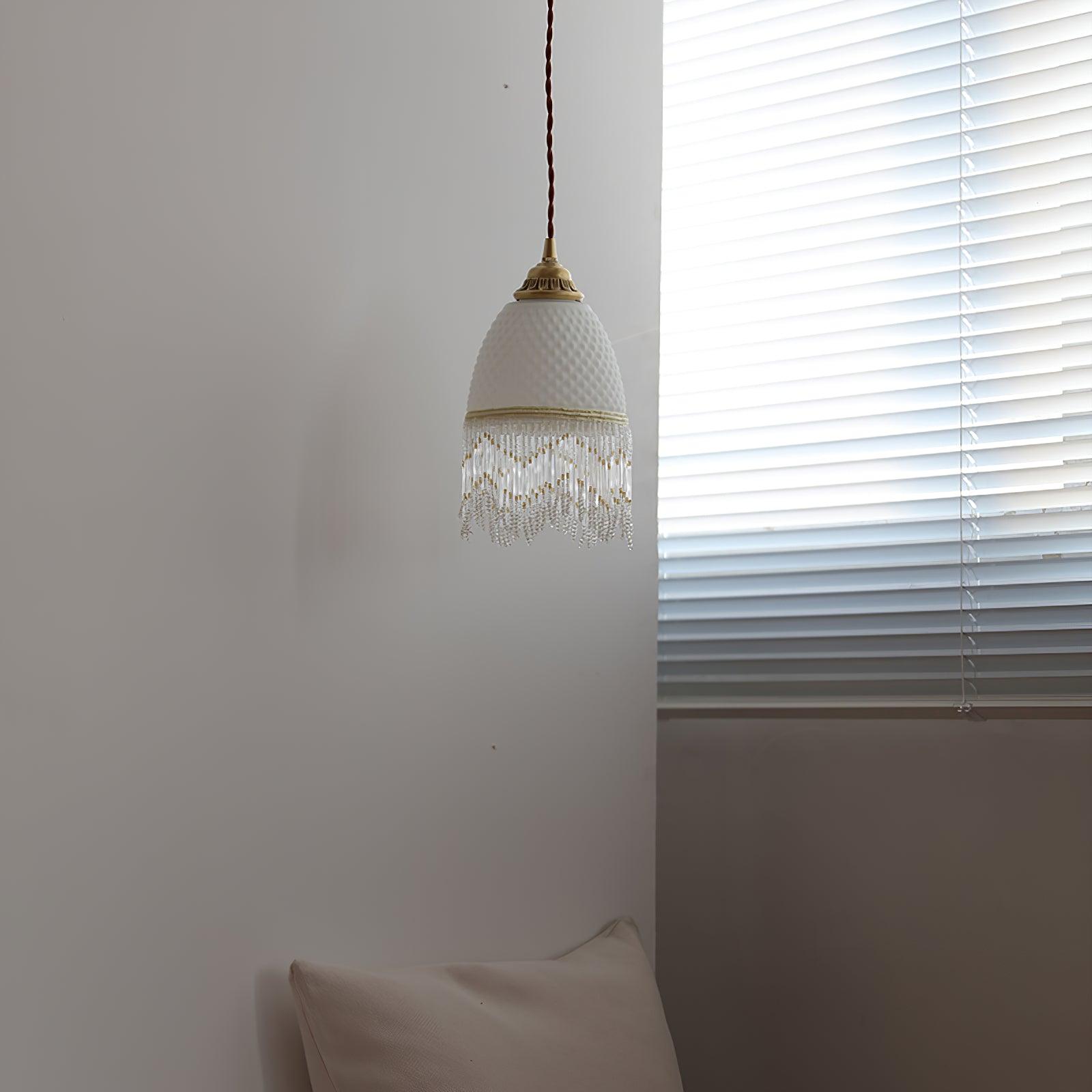 Mesh Tassel Glass Pendant Light ∅ 5.9″ x H 8.3″ / Dia 15cm x H 21cm / Brass + White Pendant light