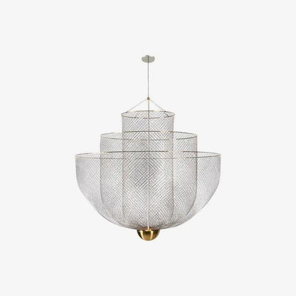 Meshmatics Hanging lamp ∅ 31.5″ x H 31.5″ / Dia 80cm x H 80cm / Chrome Lamp Body & Gold Base / Warm Light Chandelier