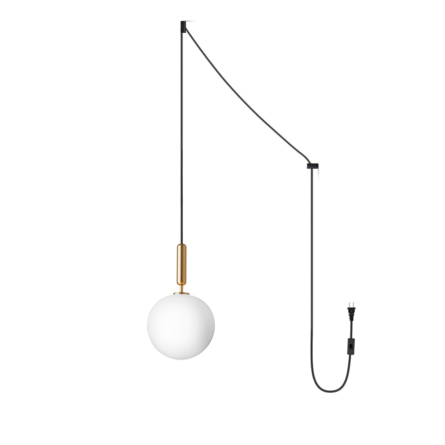 Scandiluxe Brass Pendant Swag Light 1 head: ∅ 5.9″ x H 13.8″ / Brass & White glass / US Plug Pendant light