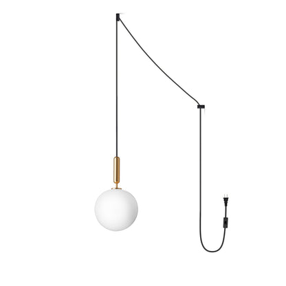 Scandiluxe Brass Pendant Swag Light 1 head: ∅ 5.9″ x H 13.8″ / Brass & White glass / US Plug Pendant light