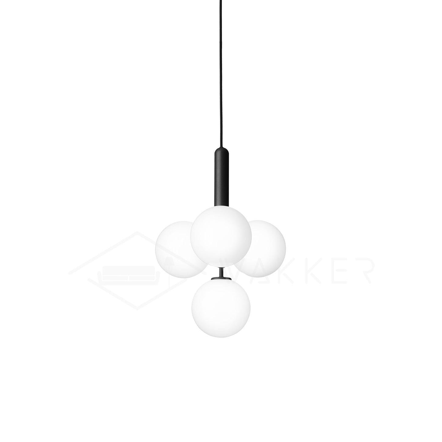 Scandiluxe Pendant Lamp 4 heads: ∅ 13.8″ x H 16.9″ / Black / White Pendant light