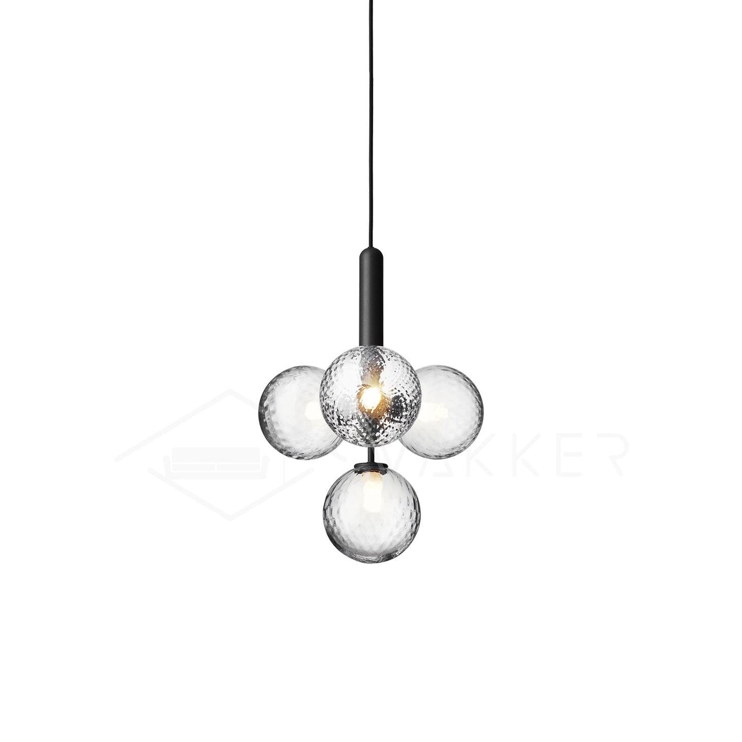 Scandiluxe Pendant Lamp 4 heads: ∅ 13.8″ x H 16.9″ / Black / Clear Pendant light