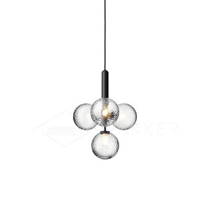 Scandiluxe Pendant Lamp 4 heads: ∅ 13.8″ x H 16.9″ / Black / Clear Pendant light