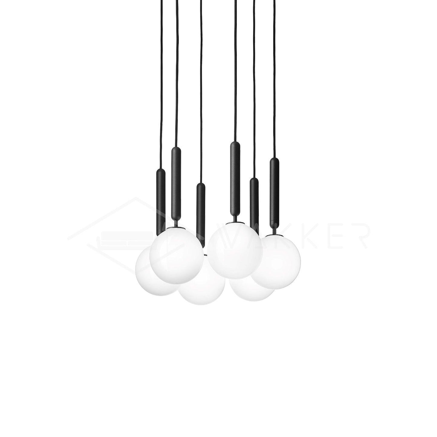 Scandiluxe Pendant Lamp 6 heads: ∅ 11.8″ x H 59″ / Black / White Pendant light