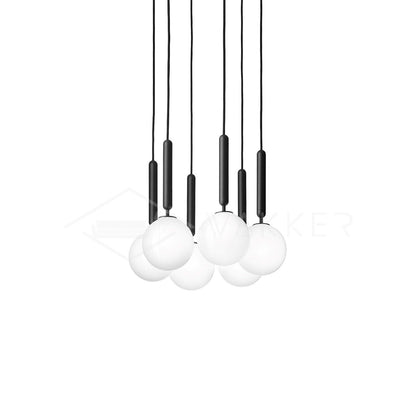 Scandiluxe Pendant Lamp 6 heads: ∅ 11.8″ x H 59″ / Black / White Pendant light