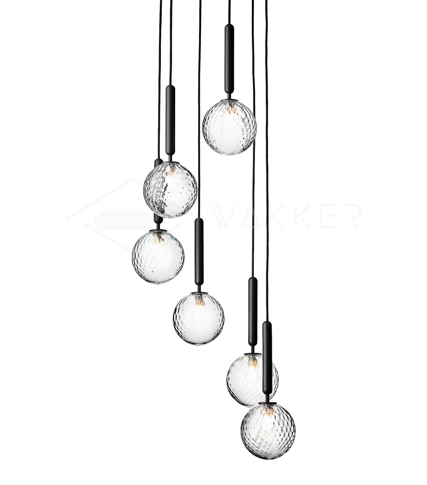 Scandiluxe Pendant Lamp 6 heads: ∅ 11.8″ x H 59″ / Black / Clear Pendant light