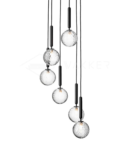 Scandiluxe Pendant Lamp 6 heads: ∅ 11.8″ x H 59″ / Black / Clear Pendant light