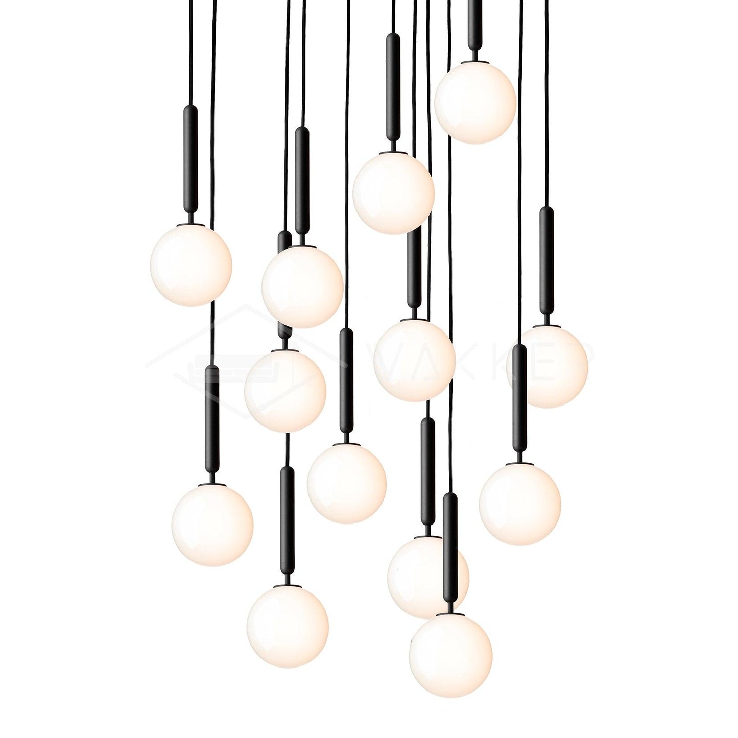 Scandiluxe Pendant Lamp 13heads: ∅ 23.6″ x H 78.7″ / Black / White Pendant light