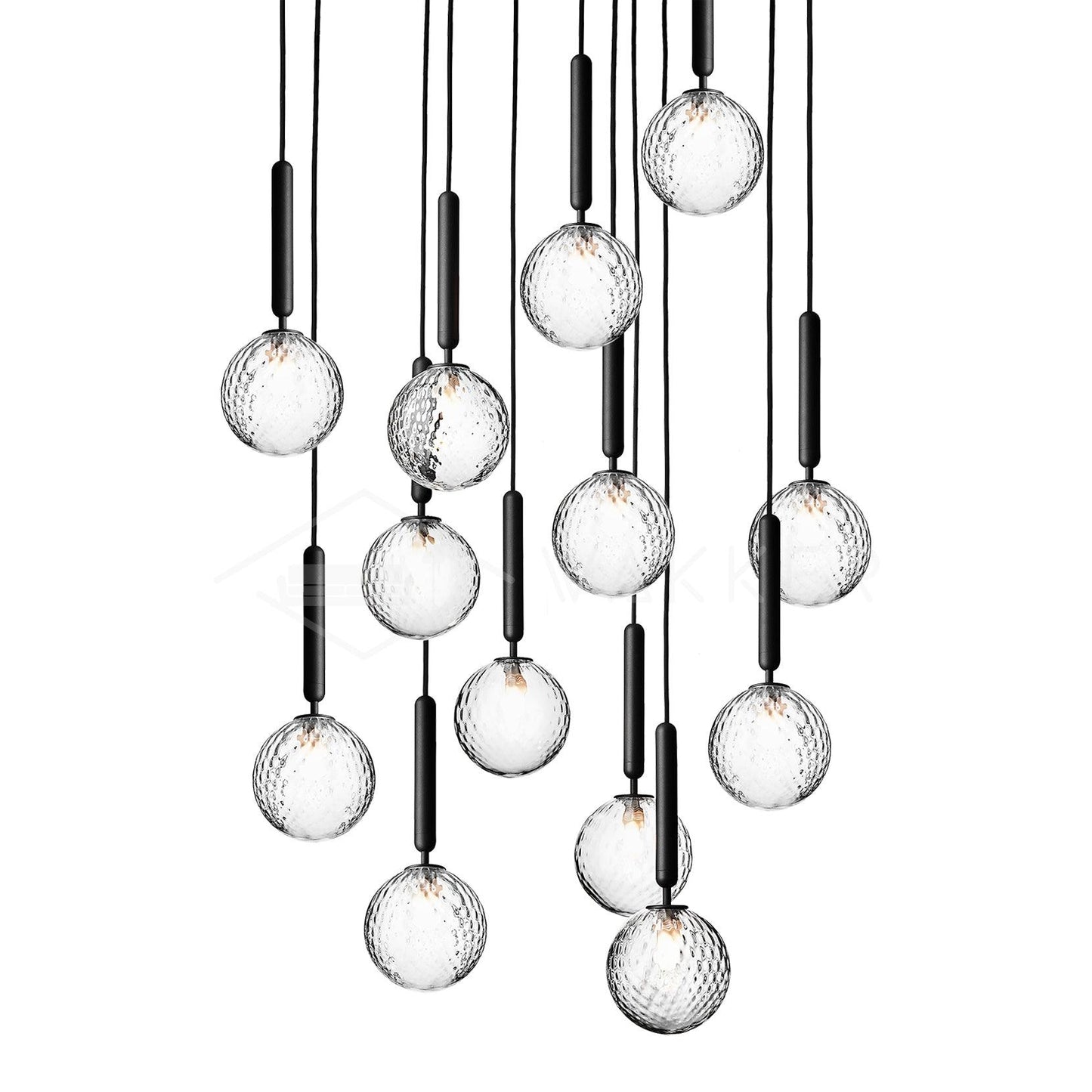 Scandiluxe Pendant Lamp 13heads: ∅ 23.6″ x H 78.7″ / Black / Clear Pendant light