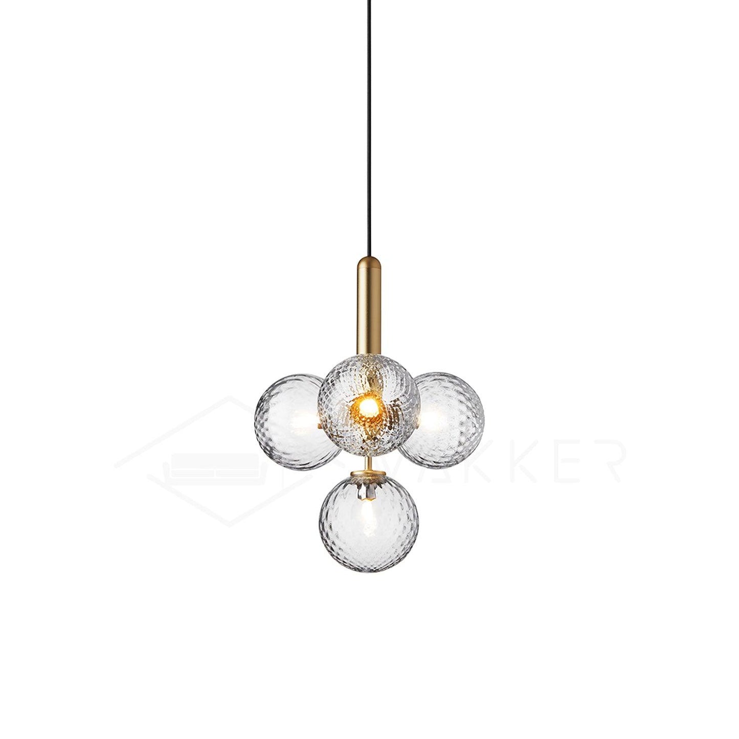 Scandiluxe Pendant Lamp 4 heads: ∅ 13.8″ x H 16.9″ / Gold / Clear Pendant light