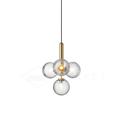 Scandiluxe Pendant Lamp 4 heads: ∅ 13.8″ x H 16.9″ / Gold / Clear Pendant light