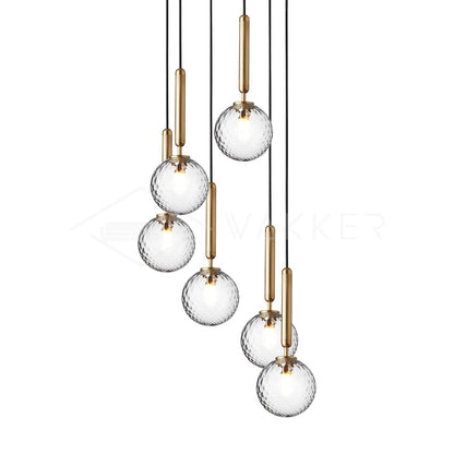 Scandiluxe Pendant Lamp 6 heads: ∅ 11.8″ x H 59″ / Gold / Clear Pendant light