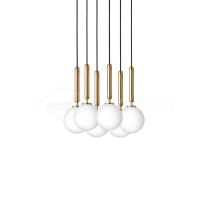 Scandiluxe Pendant Lamp 6 heads: ∅ 11.8″ x H 59″ / Gold / White Pendant light