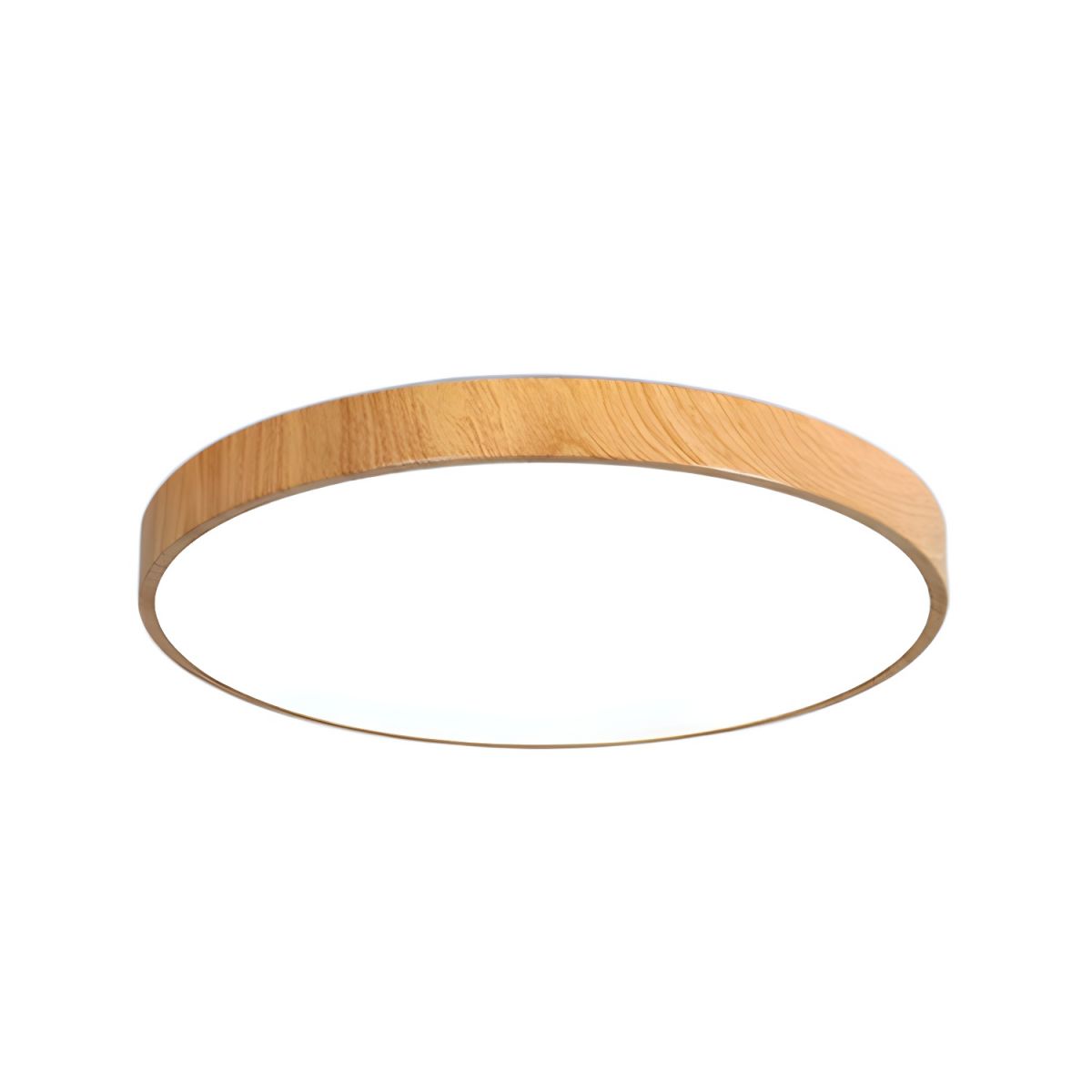 Mila Round Flush Mount Ceiling Lamp ∅ 9.1″ x H 1.1″ / Wood Color & White / Warm Light