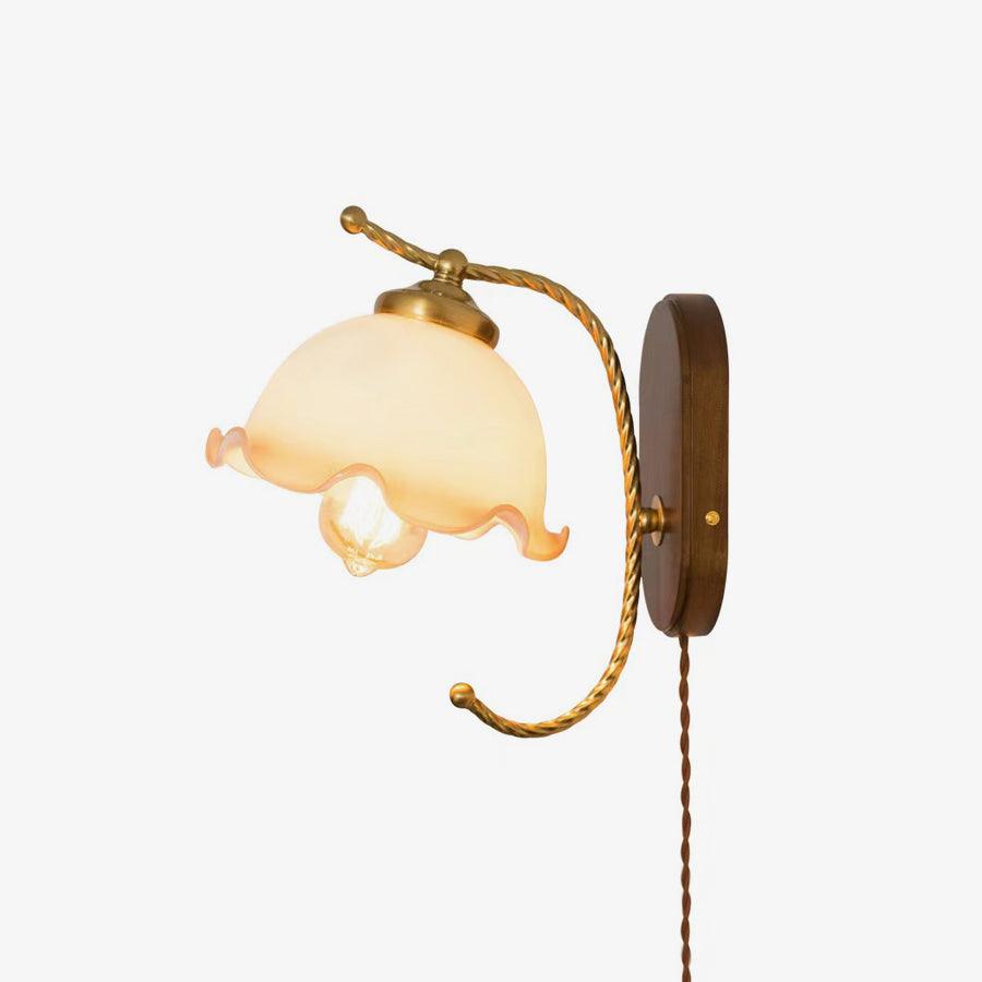 Milky Flower Wall Light ∅ 5.9″ x H 6.5″ / Dia 15cm x H 16.4cm / Wooden + White / US plug Wall lamp