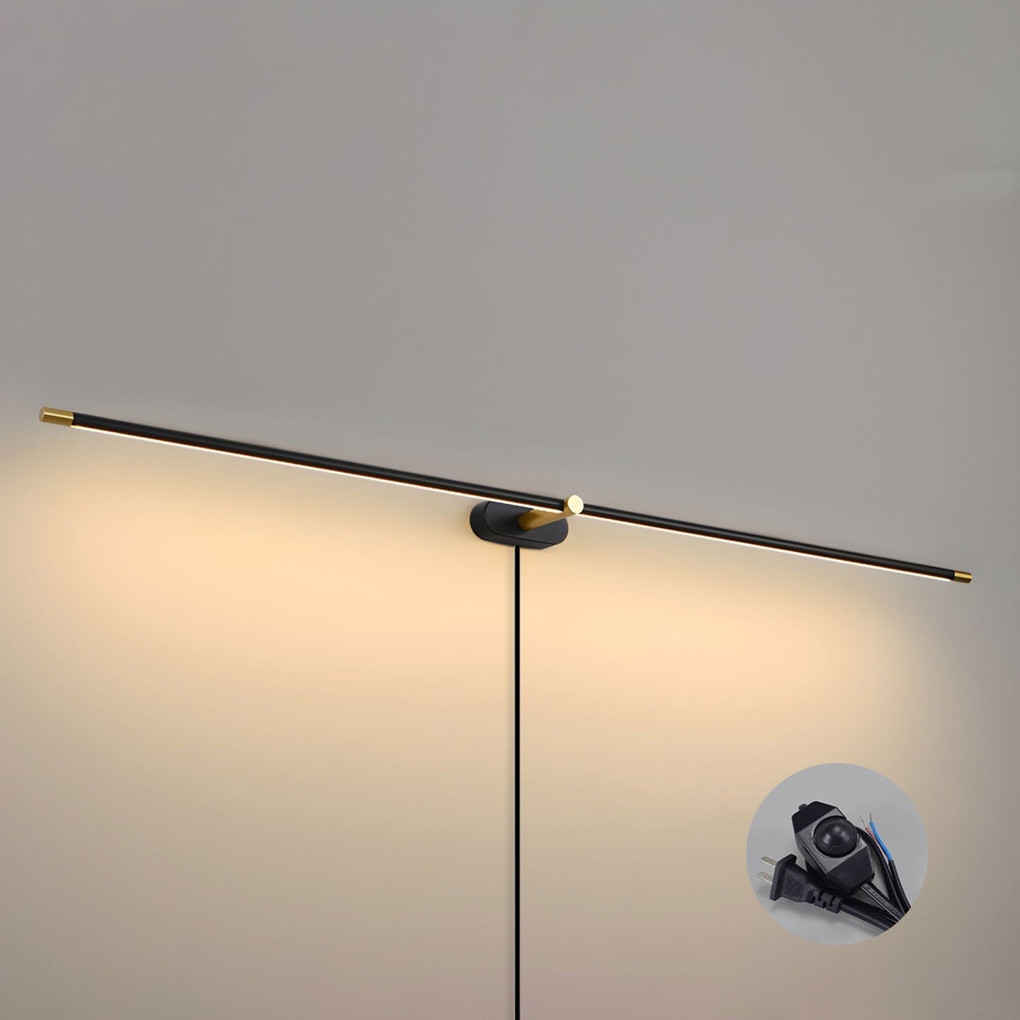 Minimalist Linear Plug-in Wall Lamp ∅ 27″ x H 2″ / Black & Warm Light / US Plug & Knob dimmer switch 1001 Wall lamp