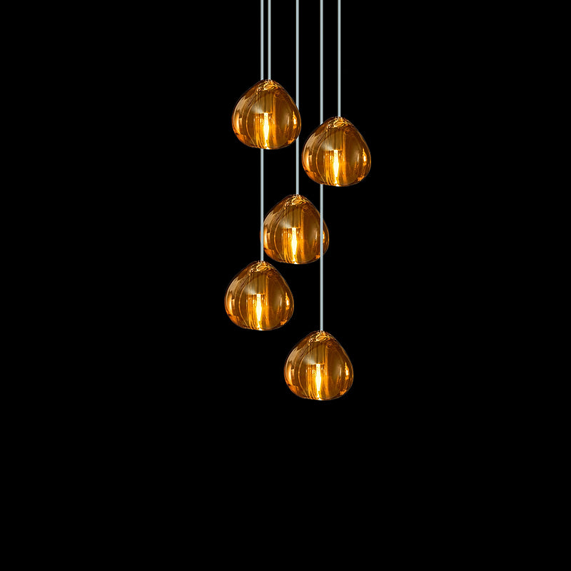 Cherry Crystal Pendant Lamp 5 heads: ∅ 11.8″ x 59″ / Dia 30cm x 150cm / Amber Pendant light