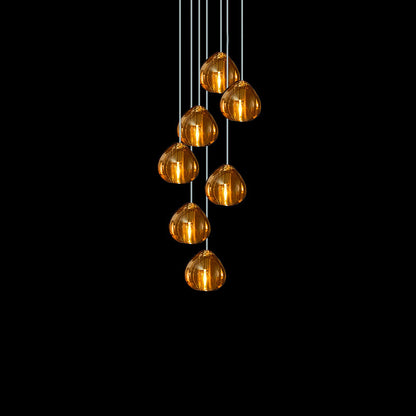 Cherry Crystal Pendant Lamp 7 heads: ∅ 13.8″ x 59″ / Dia 35cm x 150cm / Amber Pendant light