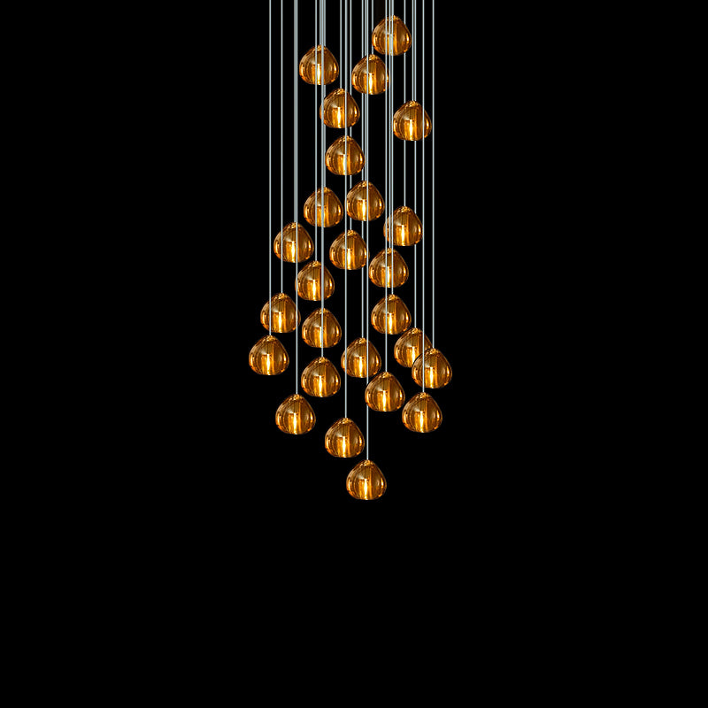 Cherry Crystal Pendant Lamp 26 heads: ∅ 23.6″ x 59″ (Round canopy) / Amber Pendant light