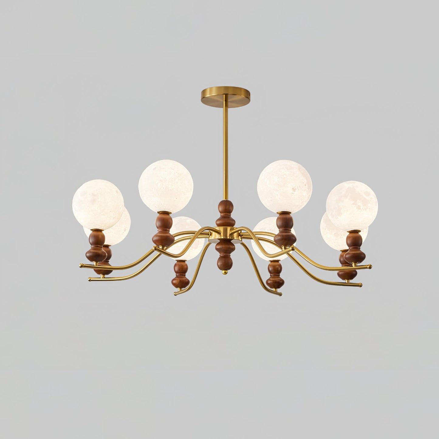 Moonlit Globe Chandelier 8 heads ∅ 37″ x H 21.7″ / Walnut Color & Gold Chandelier