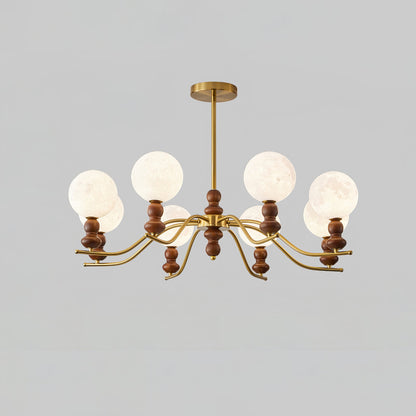 Moonlit Globe Chandelier 8 heads ∅ 37″ x H 21.7″ / Walnut Color & Gold Chandelier