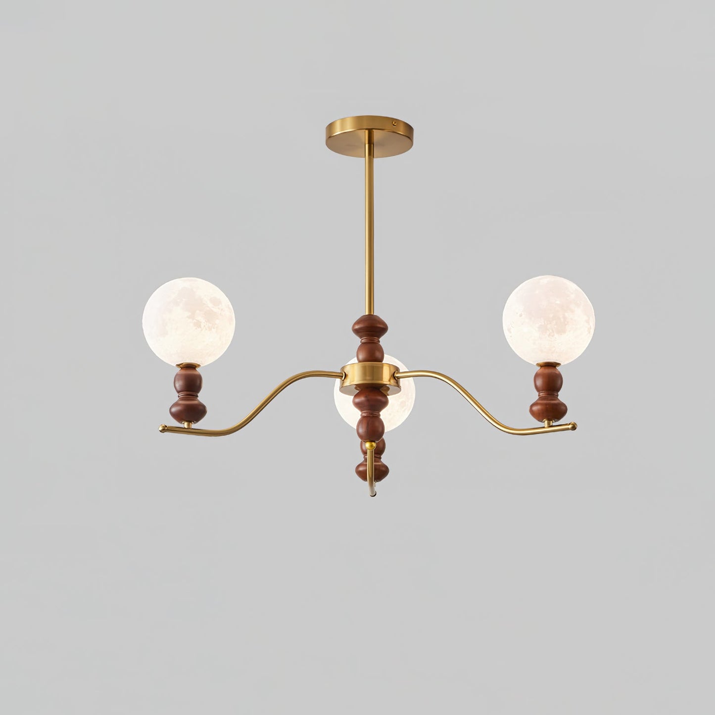 Moonlit Globe Chandelier 3 heads ∅ 31.1″ x H 21.7″ / Walnut Color & Gold Chandelier