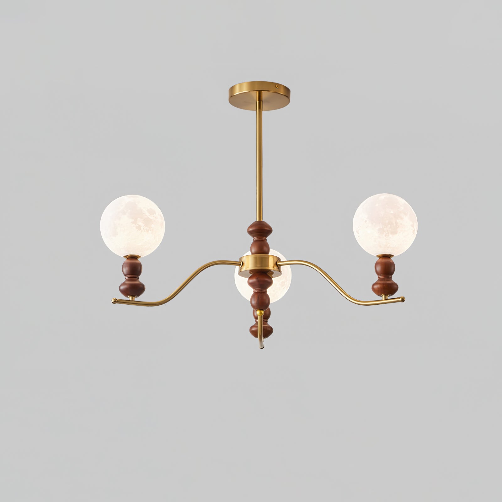 Moonlit Globe Chandelier 3 heads ∅ 31.1″ x H 21.7″ / Walnut Color & Gold Chandelier