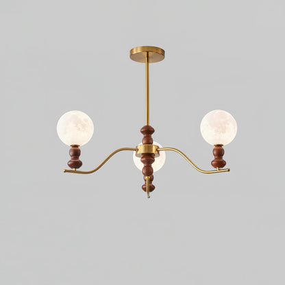 Moonlit Globe Chandelier 3 heads ∅ 31.1″ x H 21.7″ / Walnut Color & Gold Chandelier
