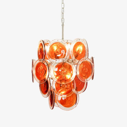 Murano Orange Disk Glass Chandelier ∅ 19.7″ x H 21.3″ / Chrome & Orange Chandelier