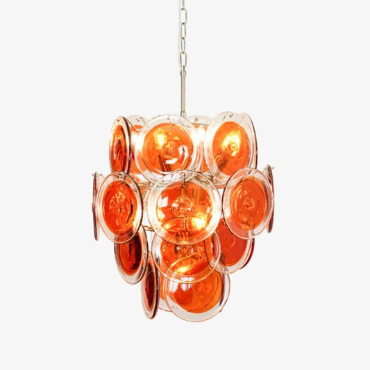 Murano Orange Disk Glass Chandelier ∅ 19.7″ x H 21.3″ / Chrome & Orange Chandelier