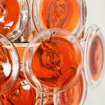 Murano Orange Disk Glass Chandelier ∅ 19.7″ x H 21.3″ / Chrome & Orange Chandelier