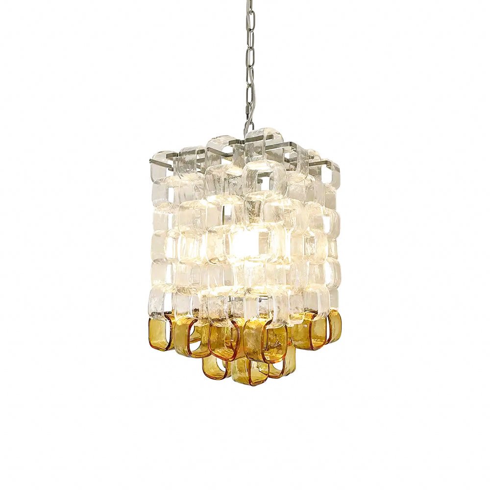 Murano Poliarte Interlocking Chandelier ∅ 12.6″ x H 16.1″ / Clear & Amber & Chrome Chandelier