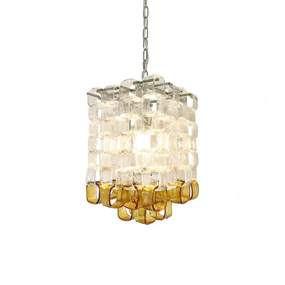 Murano Poliarte Interlocking Chandelier ∅ 12.6″ x H 16.1″ / Clear & Amber & Chrome Chandelier
