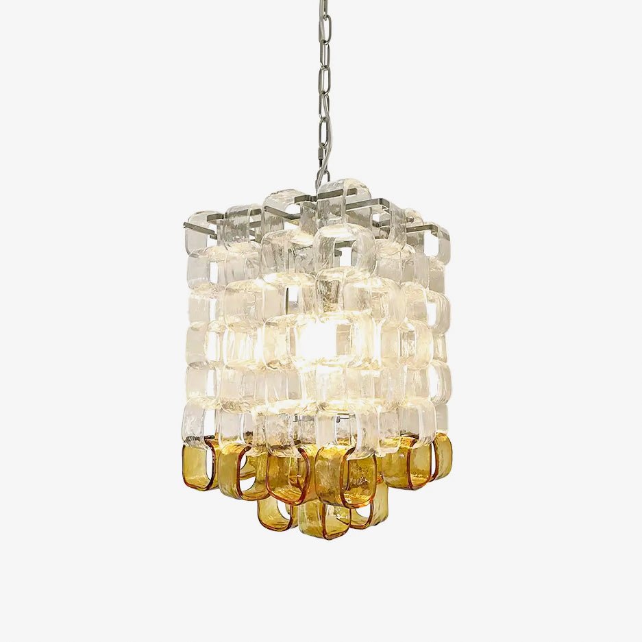 Murano Poliarte Interlocking Chandelier ∅ 12.6″ x H 16.1″ / Clear & Amber & Chrome Chandelier