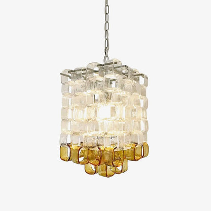 Murano Poliarte Interlocking Chandelier ∅ 12.6″ x H 16.1″ / Clear & Amber & Chrome Chandelier