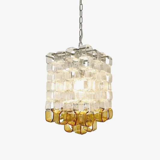 Murano Poliarte Interlocking Chandelier ∅ 12.6″ x H 16.1″ / Clear & Amber & Chrome Chandelier