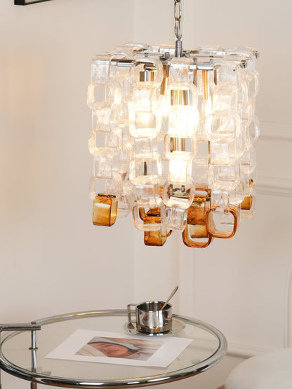 Murano Poliarte Interlocking Chandelier ∅ 12.6″ x H 16.1″ / Clear & Amber & Chrome Chandelier