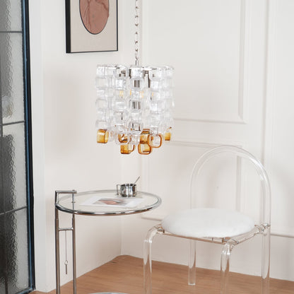 Murano Poliarte Interlocking Chandelier ∅ 12.6″ x H 16.1″ / Clear & Amber & Chrome Chandelier