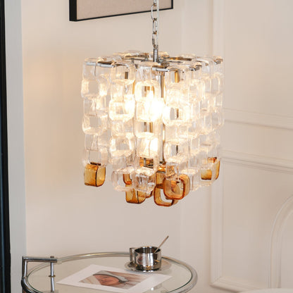 Murano Poliarte Interlocking Chandelier ∅ 12.6″ x H 16.1″ / Clear & Amber & Chrome Chandelier