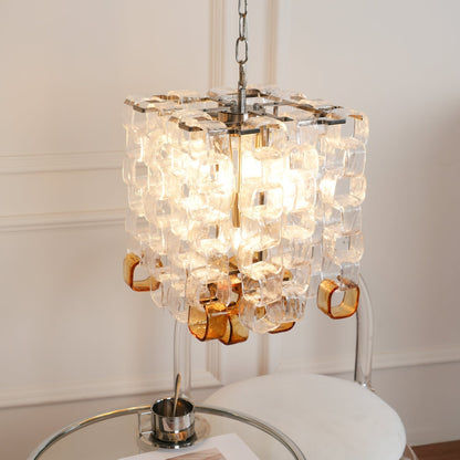 Murano Poliarte Interlocking Chandelier ∅ 12.6″ x H 16.1″ / Clear & Amber & Chrome Chandelier