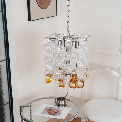 Murano Poliarte Interlocking Chandelier ∅ 12.6″ x H 16.1″ / Clear & Amber & Chrome Chandelier