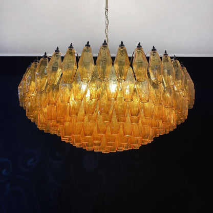 Murano Rhombus Amber Glass Chandelier ∅ 35.4″ x H 17.7″ / Amber & Gold Chandelier