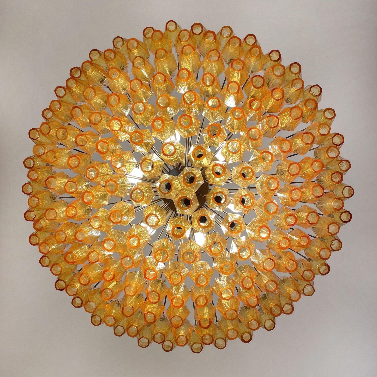 Murano Rhombus Amber Glass Chandelier ∅ 35.4″ x H 17.7″ / Amber & Gold Chandelier