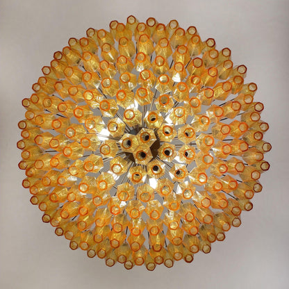 Murano Rhombus Amber Glass Chandelier ∅ 35.4″ x H 17.7″ / Amber & Gold Chandelier